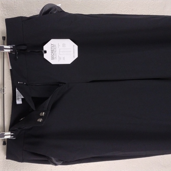 Liz Claiborne Petite Black Mid Rise Flat Front Straight Leg Career Trouser Pant - Picture 4 of 15